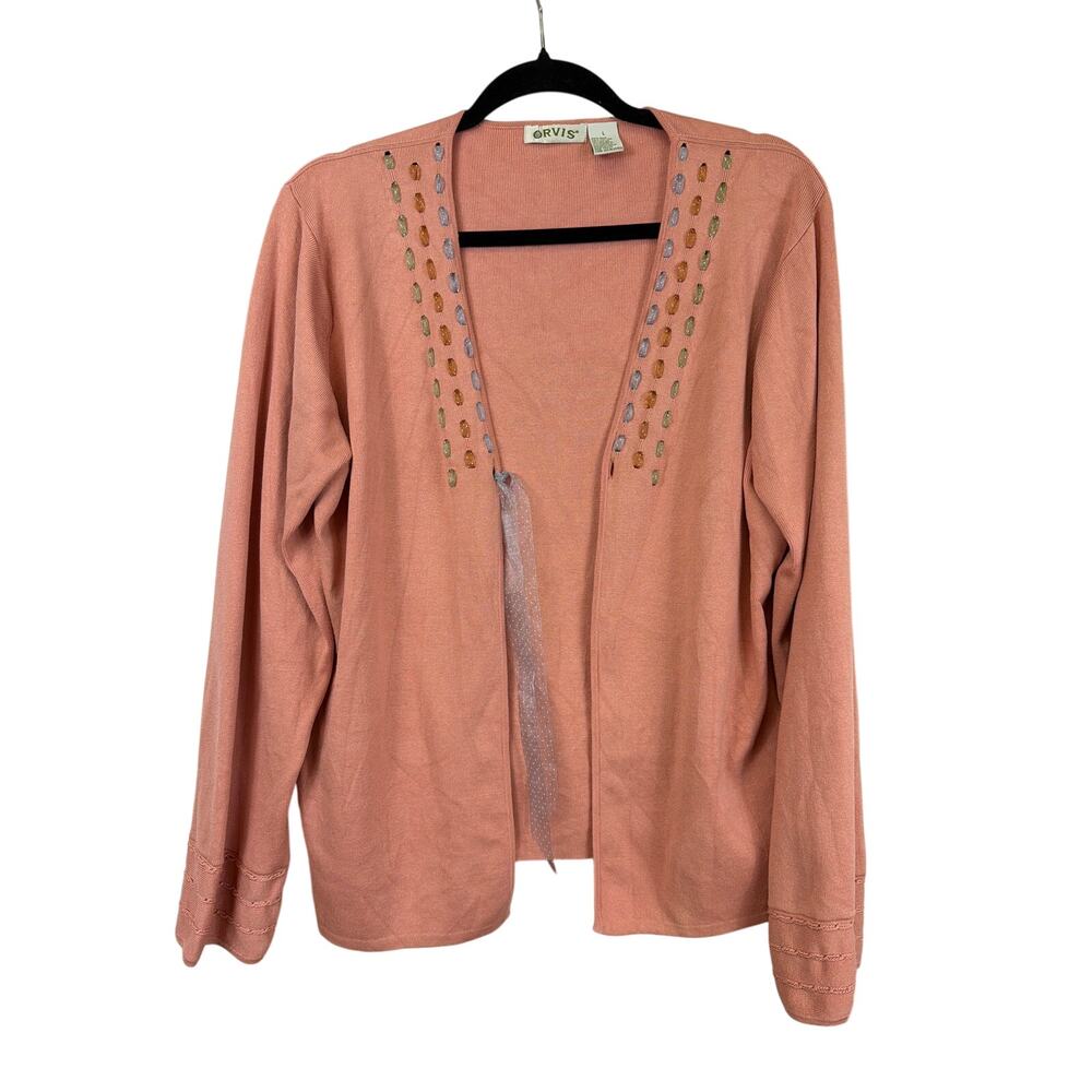 Orvis Pink Ribbon-Detail Silk Blend Sweater - Size LARGE